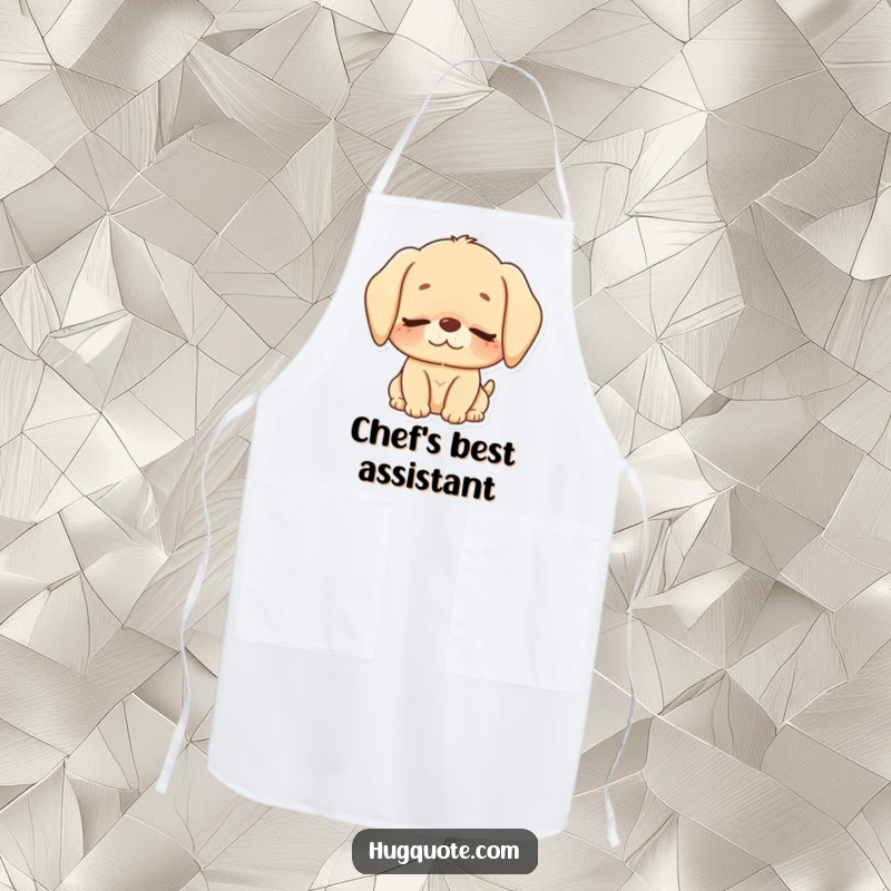 Funny apron featuring a cute puppy character giving a loving nuzzle with eyes closed, perfect for charming cooks.