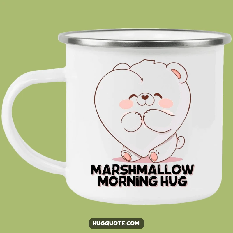 Funny Bear Marshmallow Heart Hug Camping Mug: Adventure with Comical Sweetness!