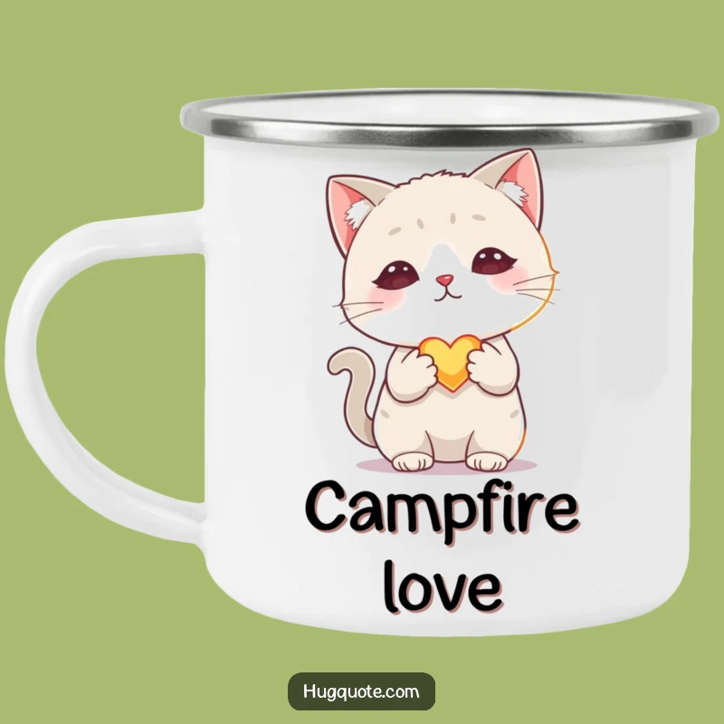 Funny Shy Cat Heart Camping Mug: Kitten Glows - Campfire Sweetness!