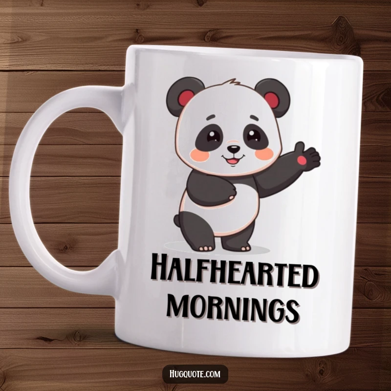 Funny panda character offering a sweet, one-armed hug with a cheerful expression, perfect for a mug.