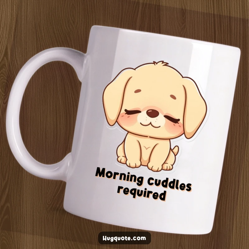 Funny mug featuring a cute puppy character giving a loving, gentle nuzzle with eyes closed in pure bliss.