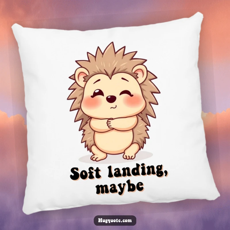 Funny Hedgehog Pillow with a cute hedgehog offering a gentle, cautious hug, providing comfort and humor for any space.