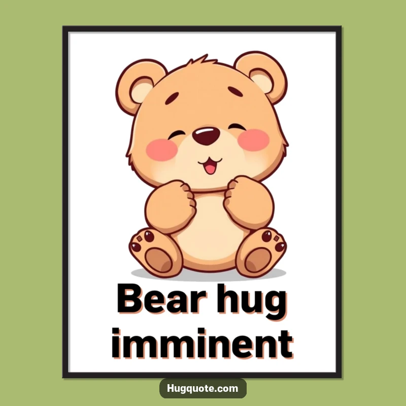Funny Bear Hug Digital Print: Instant Comfort Art with a Brave Cub