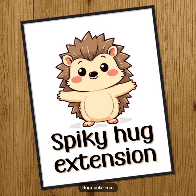 Funny hedgehog digital art print featuring a kawaii hedgehog curiously extending its arms for a hug, bringing adorable and heartwarming charm to any space.