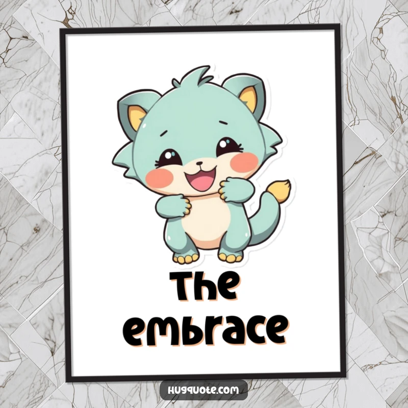 Funny digital art print of a creature in a playful, energetic embrace, perfect for instant download and dynamic decor.