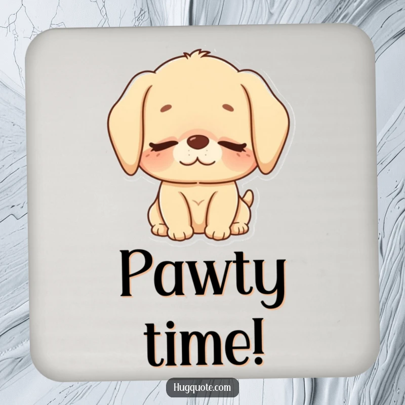 Funny drink coaster with a cute puppy character giving a loving nuzzle with eyes closed, perfect for cozy drinks.