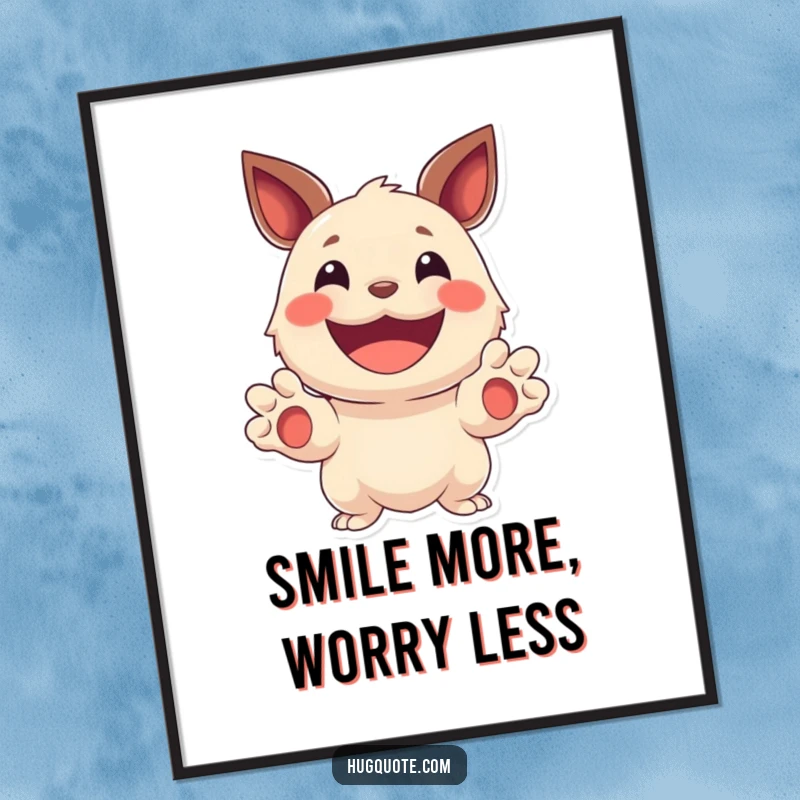 Funny poster showcasing a smiling creature extending its paws in a welcoming gesture, bringing joy and warmth to any wall.