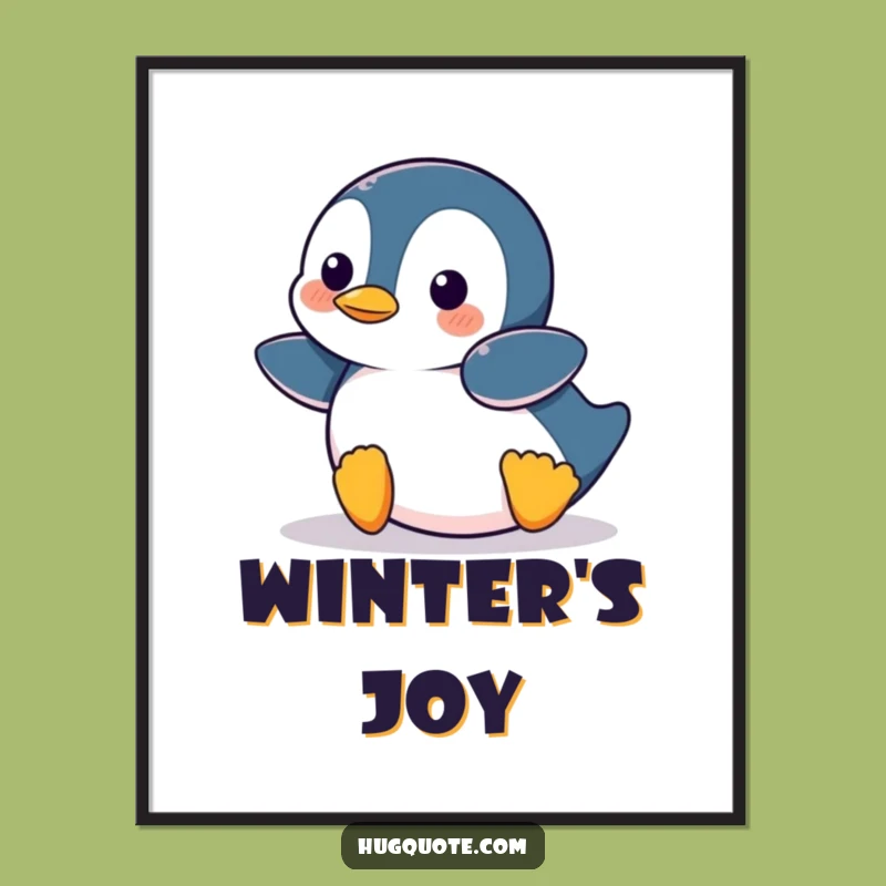 Funny Penguin Belly Slide Poster: Whimsical Cartoon Wall Art Gift