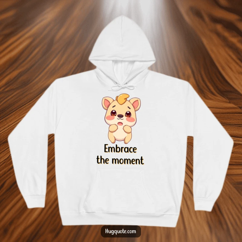 Funny hoodie depicting a curious and excited creature about to embrace, offering warmth and a sense of anticipation.