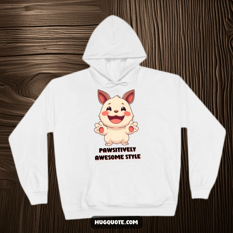 Funny hoodie depicting a smiling creature holding out its paws, perfect for cozying up and spreading cheerful vibes.