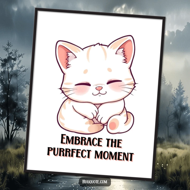 Funny free printable wall art featuring a sleepy kitten smiling contentedly while being held in a warm embrace.