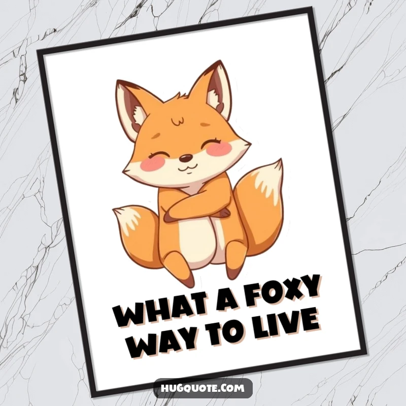 Funny Free Printable Wall Art: Energetic fox character wrapping arms around another, giving a playful and witty embrace, perfect for decor.