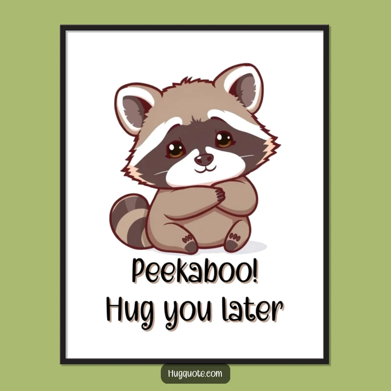 Free Printable Wall Art: Raccoon Peeking Hug for Funny, Downloadable Decor