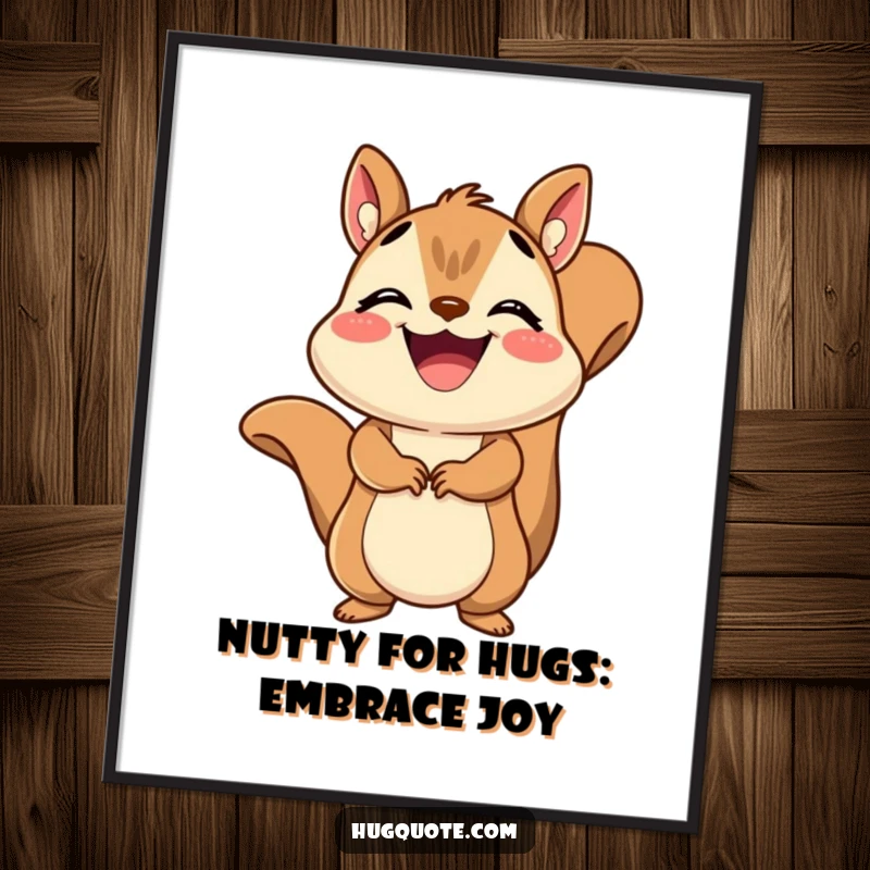 Funny Free Printable Wall Art: A grinning squirrel delivering a quick, joyful embrace, adding cheerful vibes to decor.