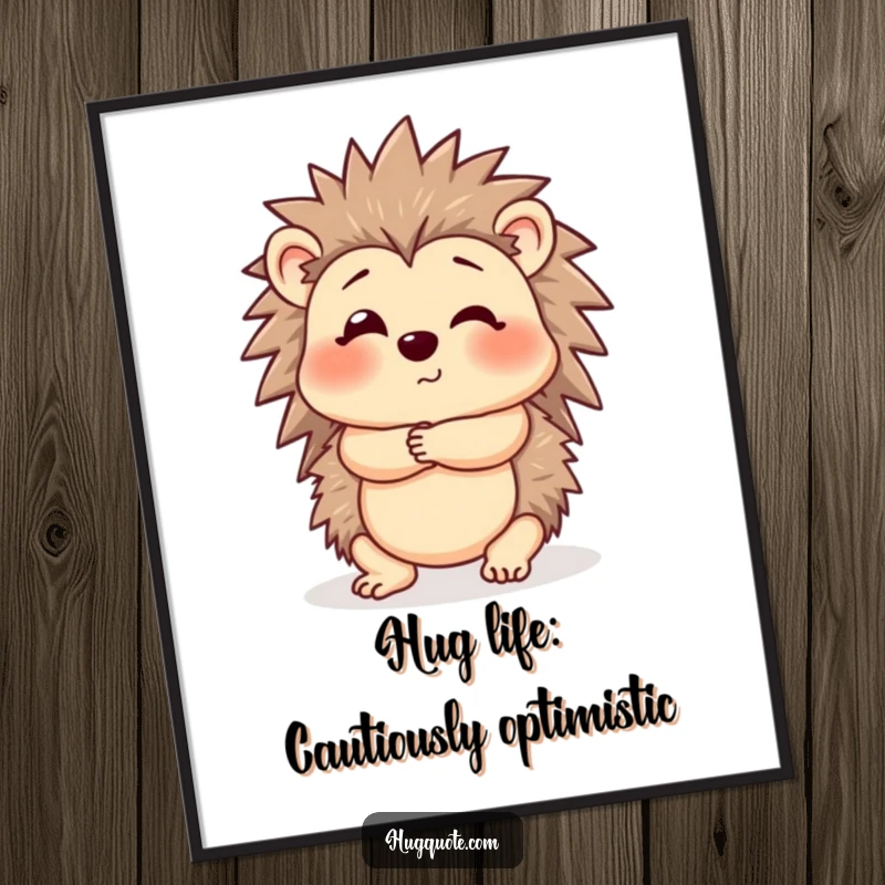 Funny Free Printable Wall Art: A shy hedgehog offering a gentle, cautious hug, perfect for cozy, downloadable decor.