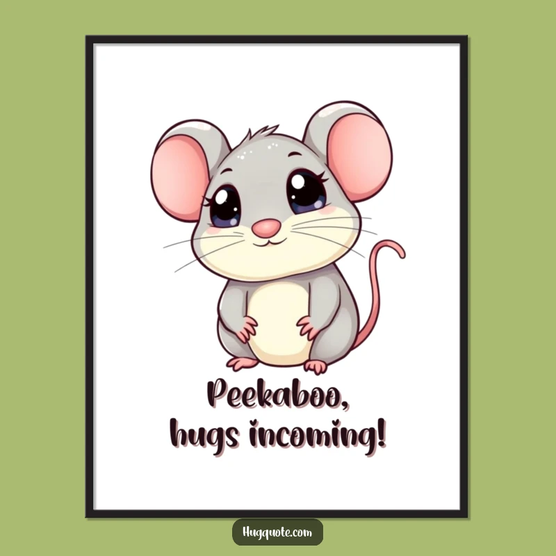 Cute Free Printable Wall Art: Peeking Mouse Hug - Downloadable Decor