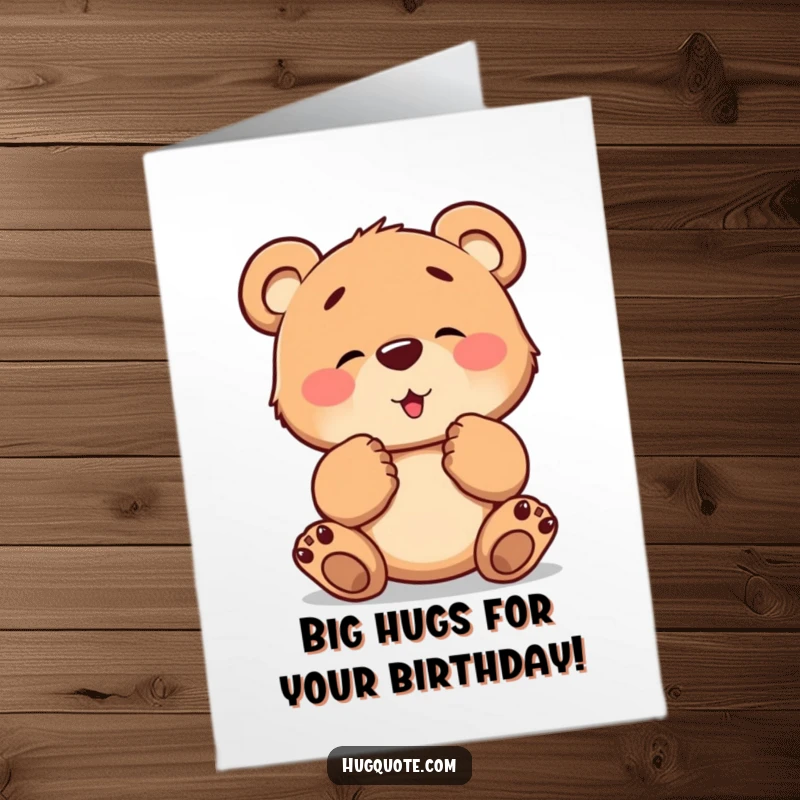 Funny Free Printable Birthday Card: A brave bear cub tentatively offers its paws for a sweet, encouraging hug.