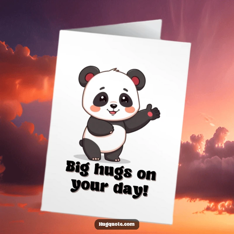 Funny Free Printable Birthday Card: Cheerful panda giving a silly one-armed hug, radiating warmth and birthday wishes.