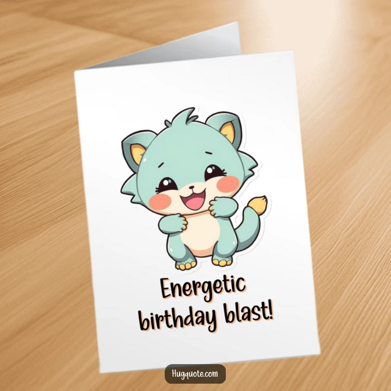Funny Free Printable Birthday Card: A creature launches into an energetic, playful hug. A fun downloadable greeting.