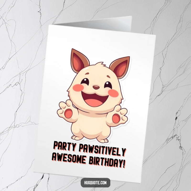 Funny Free Printable Birthday Card featuring a smiling creature offering welcoming paws. Perfect for a happy, downloadable greeting.
