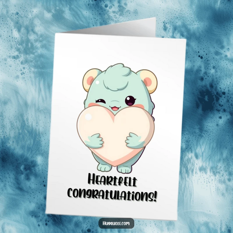 Funny Free Printable Congratulations Card: A creature cradles a big, soft heart. A lovely downloadable greeting.