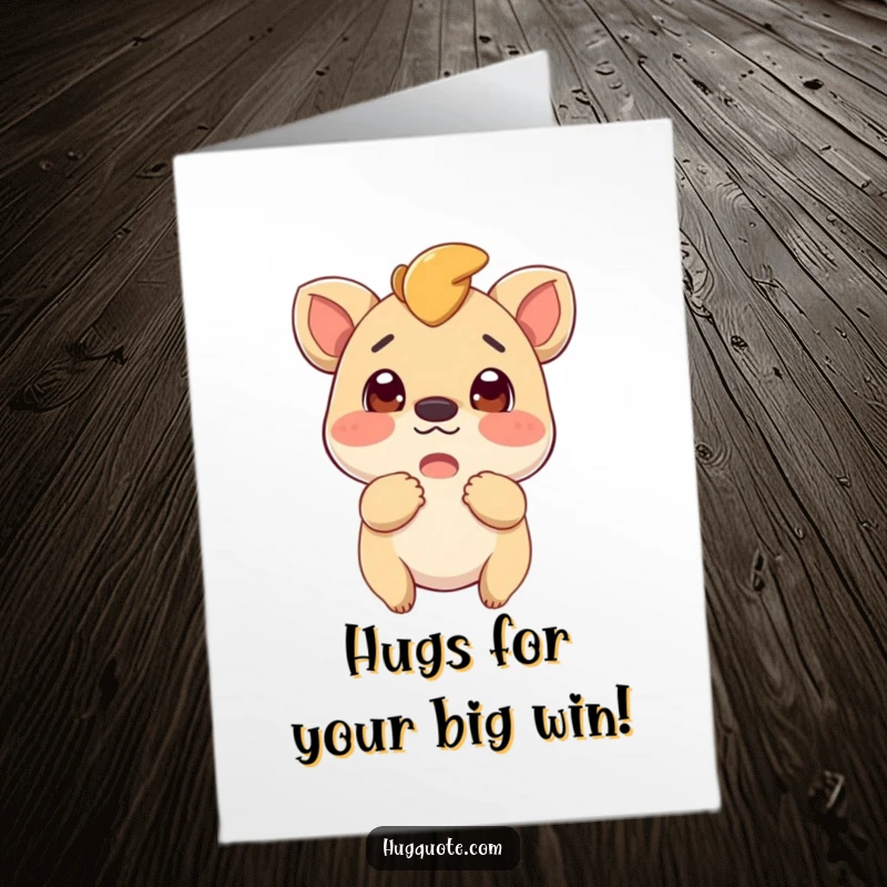 Funny Free Printable Congratulations Card: An excited creature is ready to give a warm hug. A great downloadable greeting.