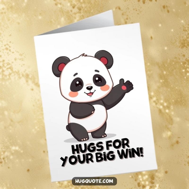 Funny Free Printable Congratulations Card: Cheerful panda offering a silly one-armed hug, celebrating achievements with infectious enthusiasm.