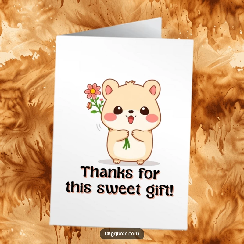 Funny Free Printable Thank You Card: A round animal charmer offers a beautiful bunch of small flowers, perfect for any occasion.