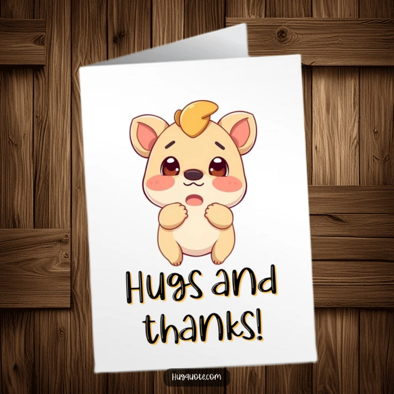 Funny Free Printable Thank You Card: A creature looks eager to give a thankful hug. A charming downloadable greeting.