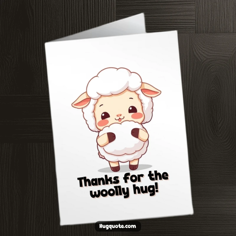 Funny Free Printable Thank You Card: Smiling sheep offering a fluffy hug, a charming and downloadable way to express gratitude.
