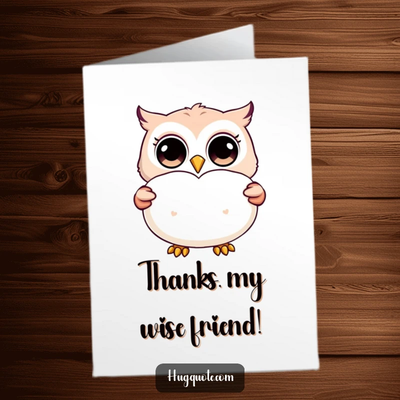 Funny Free Printable Thank You Card: A happy owl with big eyes offers a plush, heart-shaped pillow to say thank you.