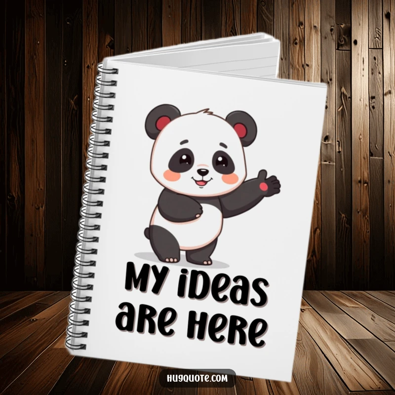 Funny panda character offering a gentle hug on a notebook, perfect for jotting down sweet cartoon inspired ideas.