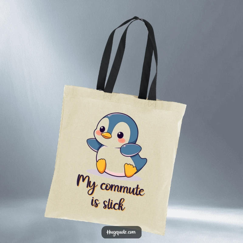 Funny Penguin belly sliding with infectious cartoon joy, perfect for a stylish and humorous tote bag.